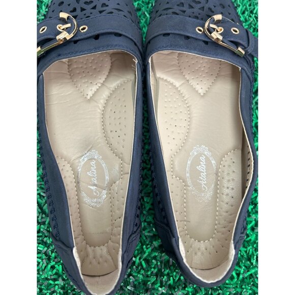 Atalina Navy Blue Loafers Size 9 Perforated Slip-On‎ Flats Buckle accent casual - Picture 6 of 7